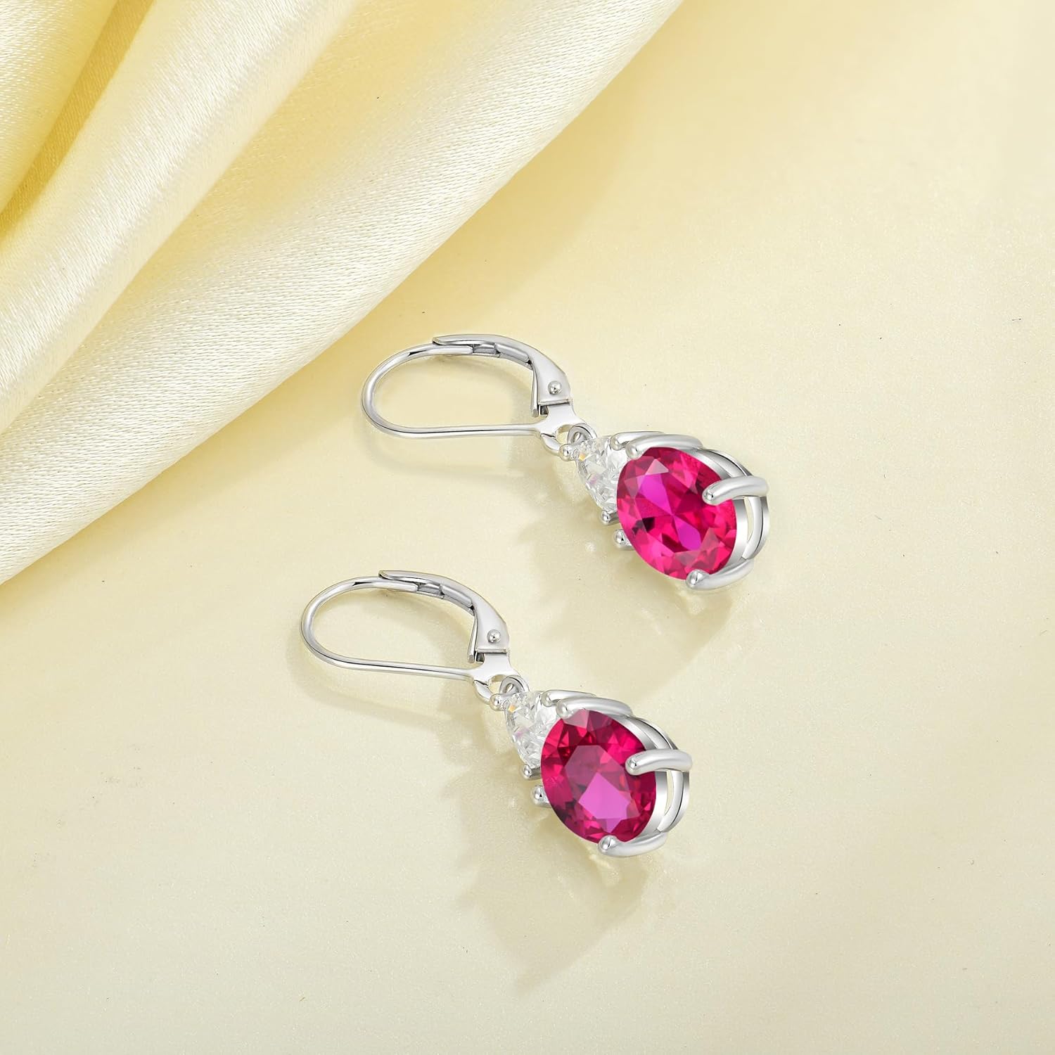 JO WISDOM Women Dangle Earrings,925 Sterling Silver Birthstone Leverback Earrings with 8 * 10mm Valentines Day Gifts for Her Jewelry Mothers Day Christmas Gifts for Women