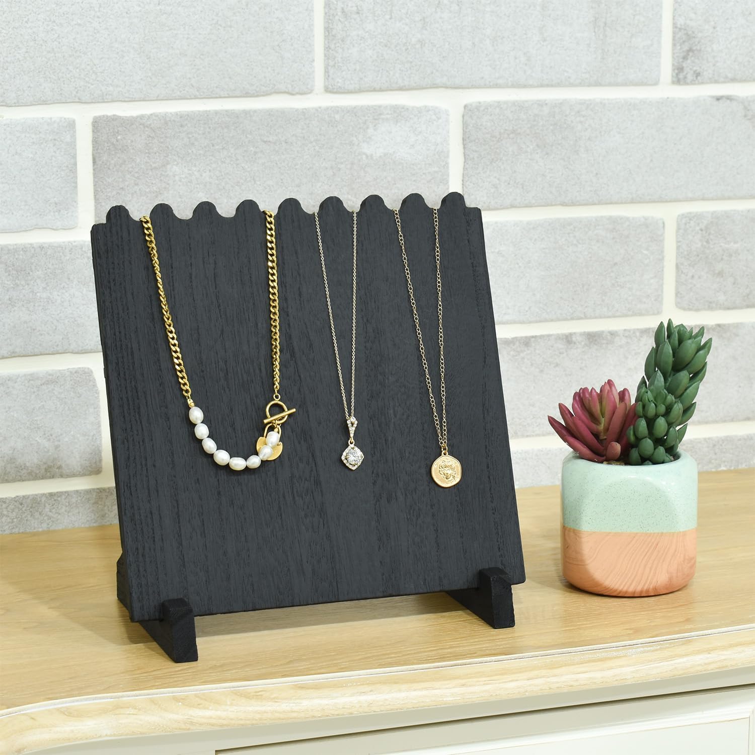 Ikee Design 2-Pc Wooden Necklace Display Stand for 8 Necklaces
