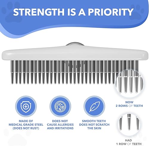 Miniatura 25 de Rastrillo para la capa superior del pelaje de perros, gatos, conejos, peluches, pelo corto o largo, cepillo con doble fila de alfileres de acero Azul