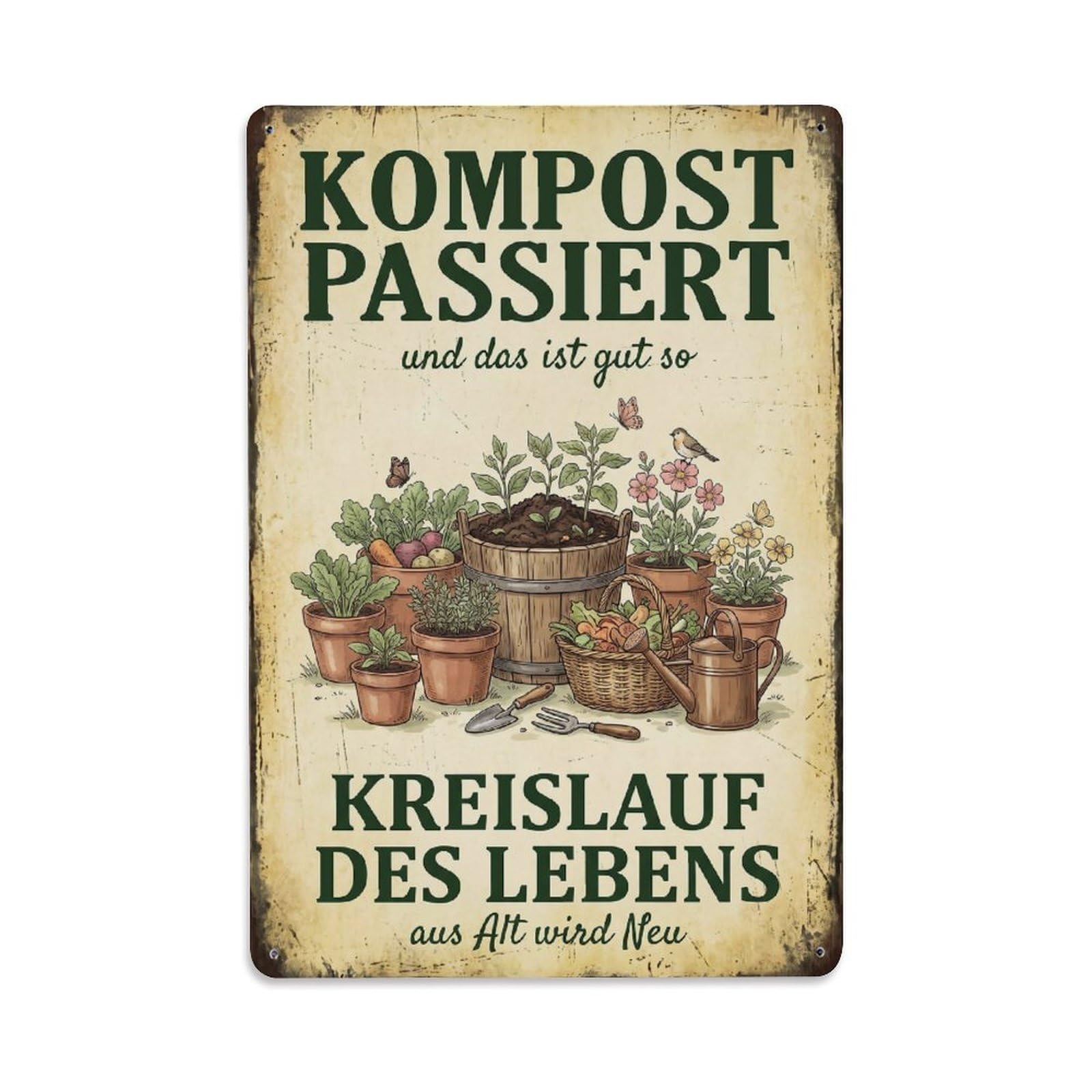 Vintage Funny Garden Compost Happens Rustic Gate Elegant Metal Tin Sign Plaque Wall Decor for Cafe, Club Bar, Office, Garden Metal Poster 8x12Inch