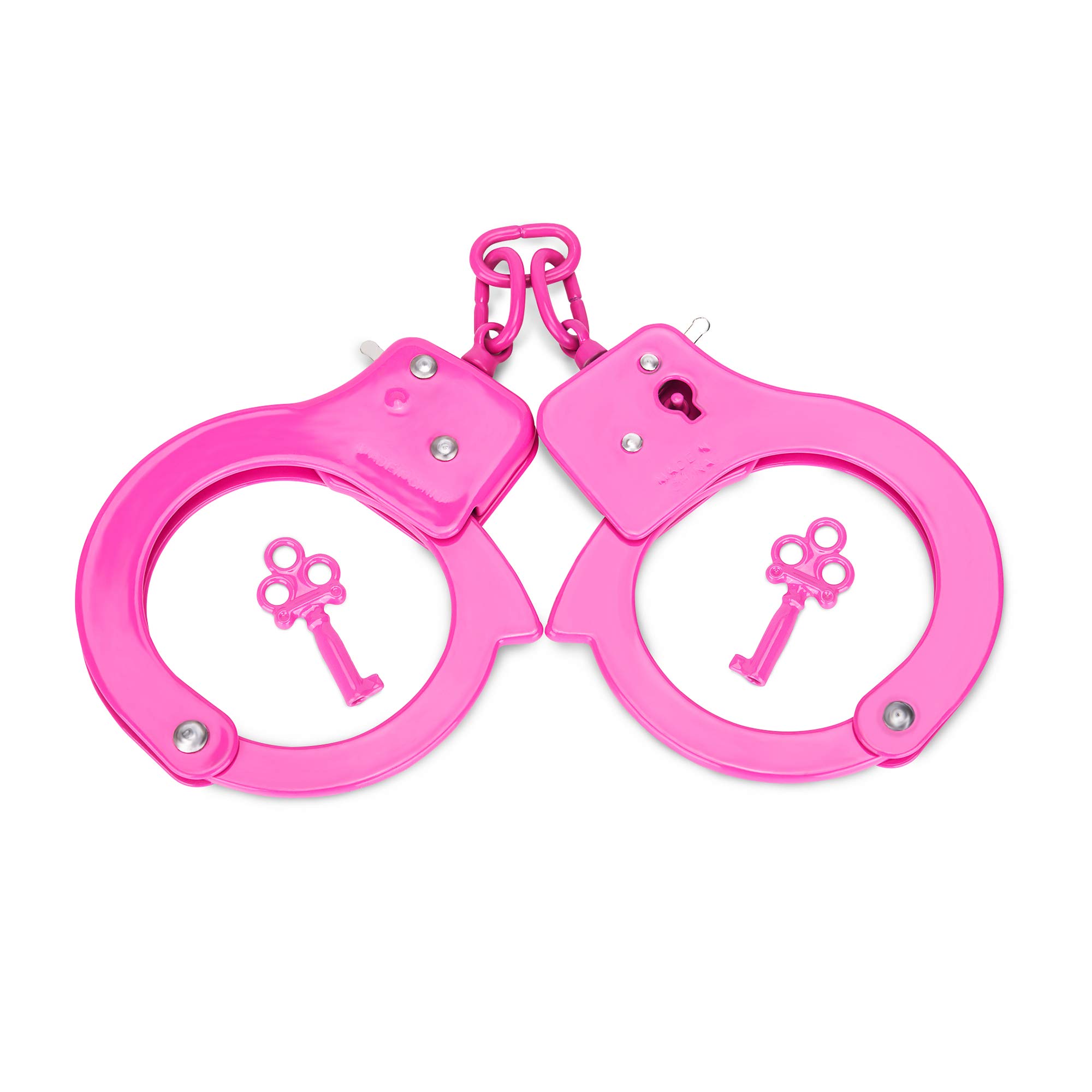HUALIXUAN Metal Play Handcuffs, Hand Cuffs Police, Toy Handcuffs for Kids (Pink)