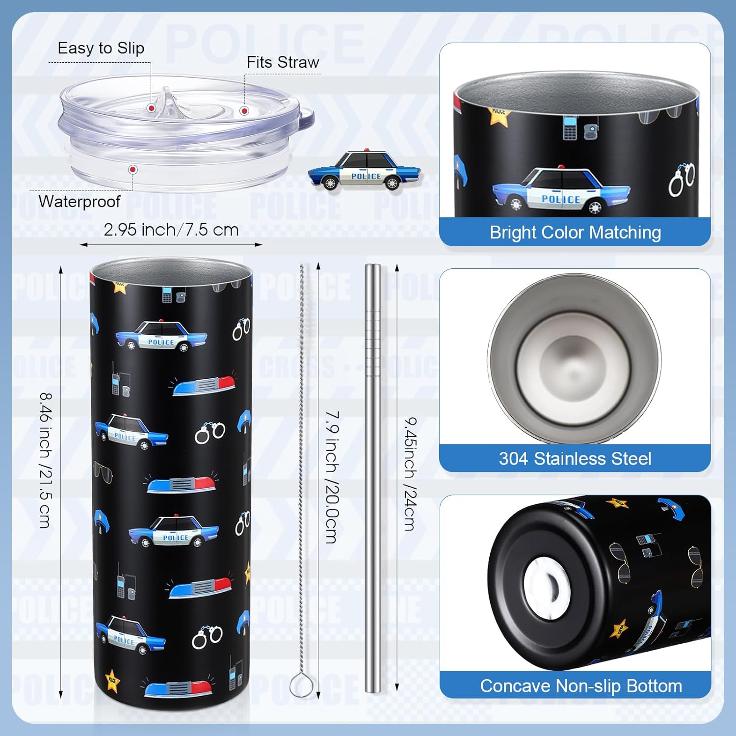 Chuarry Graduation Police Gift Set for Men, 20 oz Stainless Steel Tumbler and Socks, Police Academy Graduation Gift, Law Enforcement Christmas Birthday Party Favor for Cop - Image 2