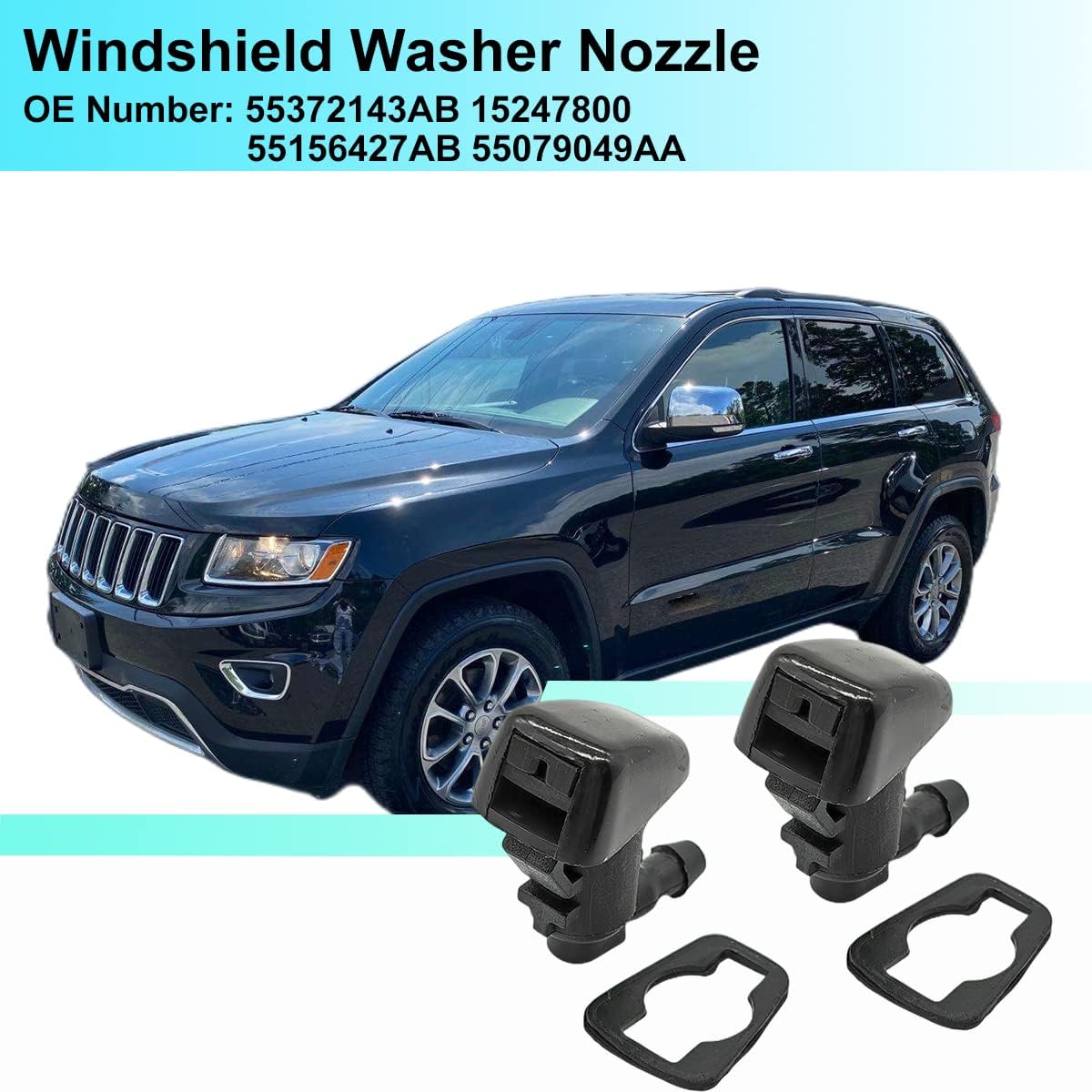 2Pcs 55372143AB Windshield Washer Nozzles for Jeep Grand Cherokee for Dodge Stratus for Chrysler Sebring for Chevrolet Malibu for Pontiac G6 for Aura Replaces 15247800 55156427AB 55079049AA