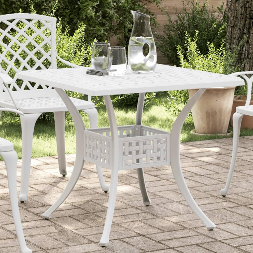 White Cast Aluminum Garden Table 31.5 x 31.5 inches Durable Outdoor Patio Table Small Bistro Table for Balcony or Terrace Dining