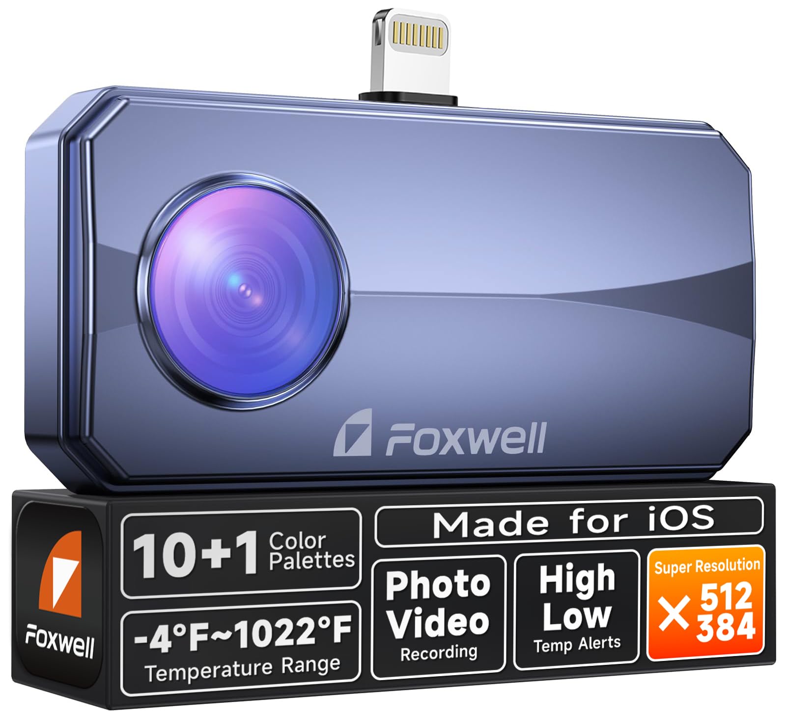 FOXWELL RT100 Thermal Camera for iPhone Series & iPads, 512 x 384 TISR | 256 x 192 IR Resolution Infrared Camera, 25Hz Thermal Imaging Camera with -4°F~1022°F Temp Range, Temperature Alarm Global Recycled Standard Global Recycled Standard Global Recycled Standard