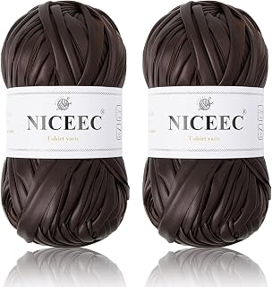 NICEEC 2 Skeins Metal T-Shirt Yarn Single-Side- Coffee