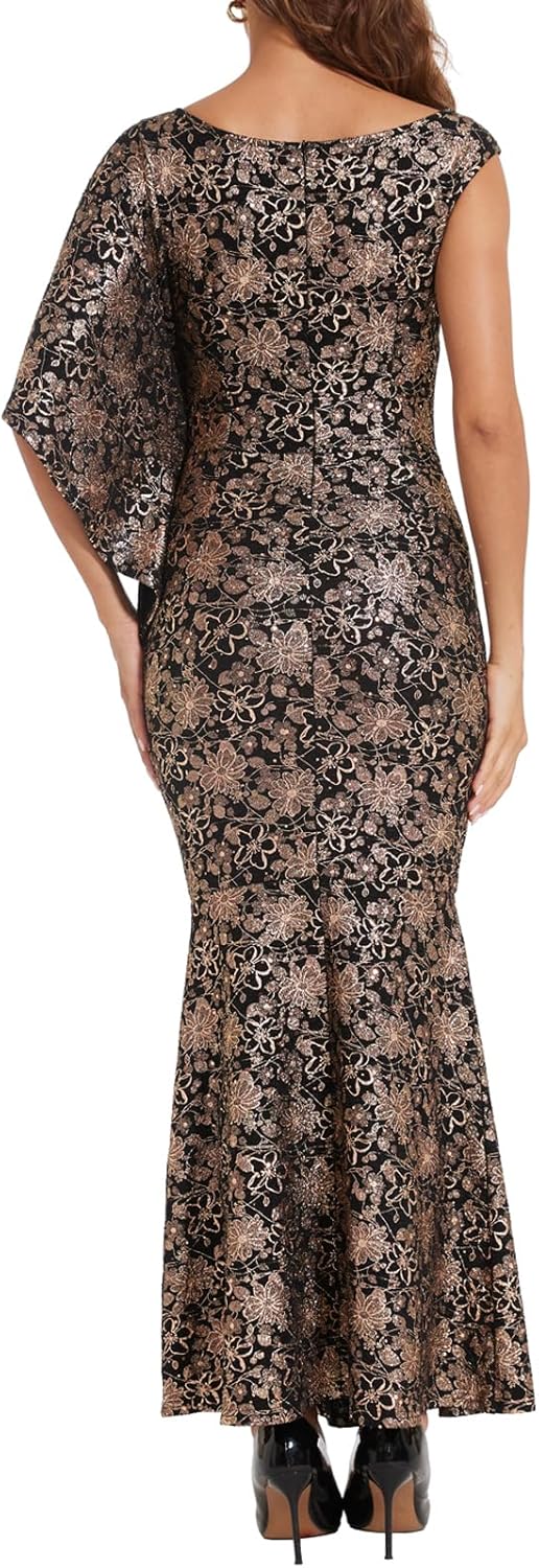 Women's Off Shoulder Sequin Maxi Dress Formal Floral Split Mermaid Evening Gowns - Image 4