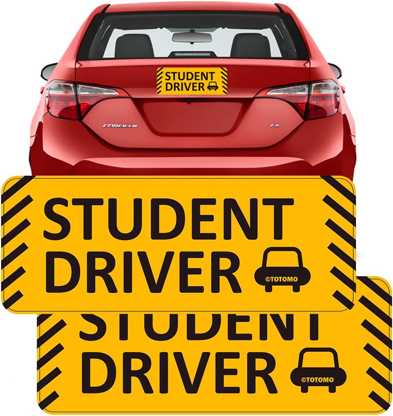 TOTOMO Student Driver Magnet Sticker - (Set of 2) 10"x4" Highly Reflective Premium Quality Car Safety Caution Sign Student Drivers #SDM06