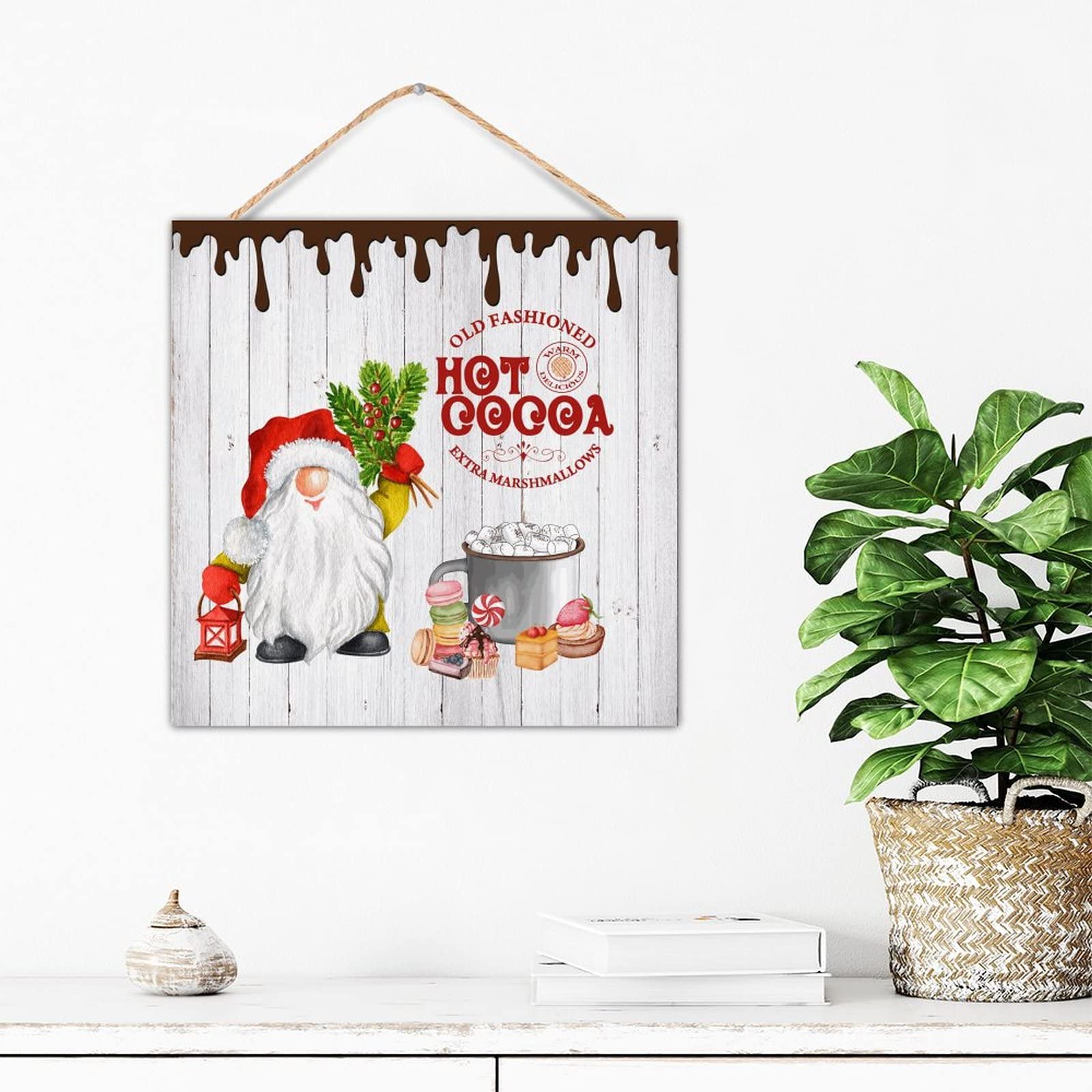 Panneau de Noël en bois vieilli pour entrée et cuisine chaleureuse