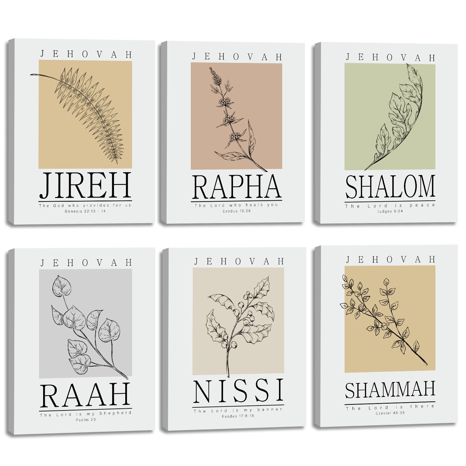 ANHUIB 6 Pcs Bible Wall Art Framed Hebrew Names Of God Wall Art Christian Artwork Framed Scripture Bible Verse Posters Christian Wall Decoration for Living Room Christian Wall Art Prints 20×25cm