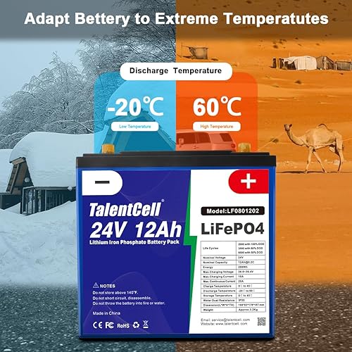 Miniatura 5 de Talentcell Paquete de baterías LiFePO4 de 24 V y 12 Ah, baterías recargables de fosfato de hierro y litio de ciclo profundo de 288 Wh para motor de
