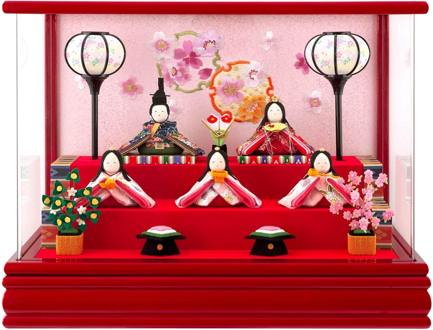吉野 雛人形 子供用羽織り付き（御被布）大三五・五人ケース ガラス