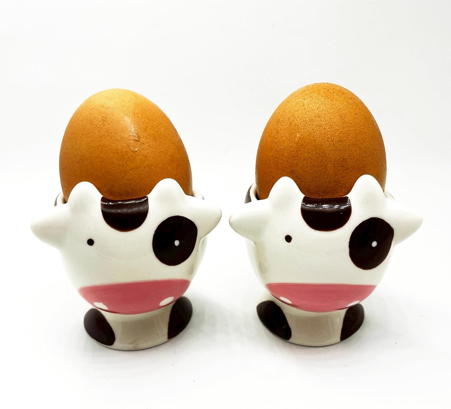 Cute cow Egg Cup Gift Set of 2, Handmade Glaze Safety Ceramics Soft Boiled Egg Holder Breakfast Kitchen Cooking.