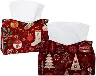 Paquete de 2 fundas para caja de pañuelos con patrón rojo de Navidad, 7.5 x 5 x 6 pulgadas