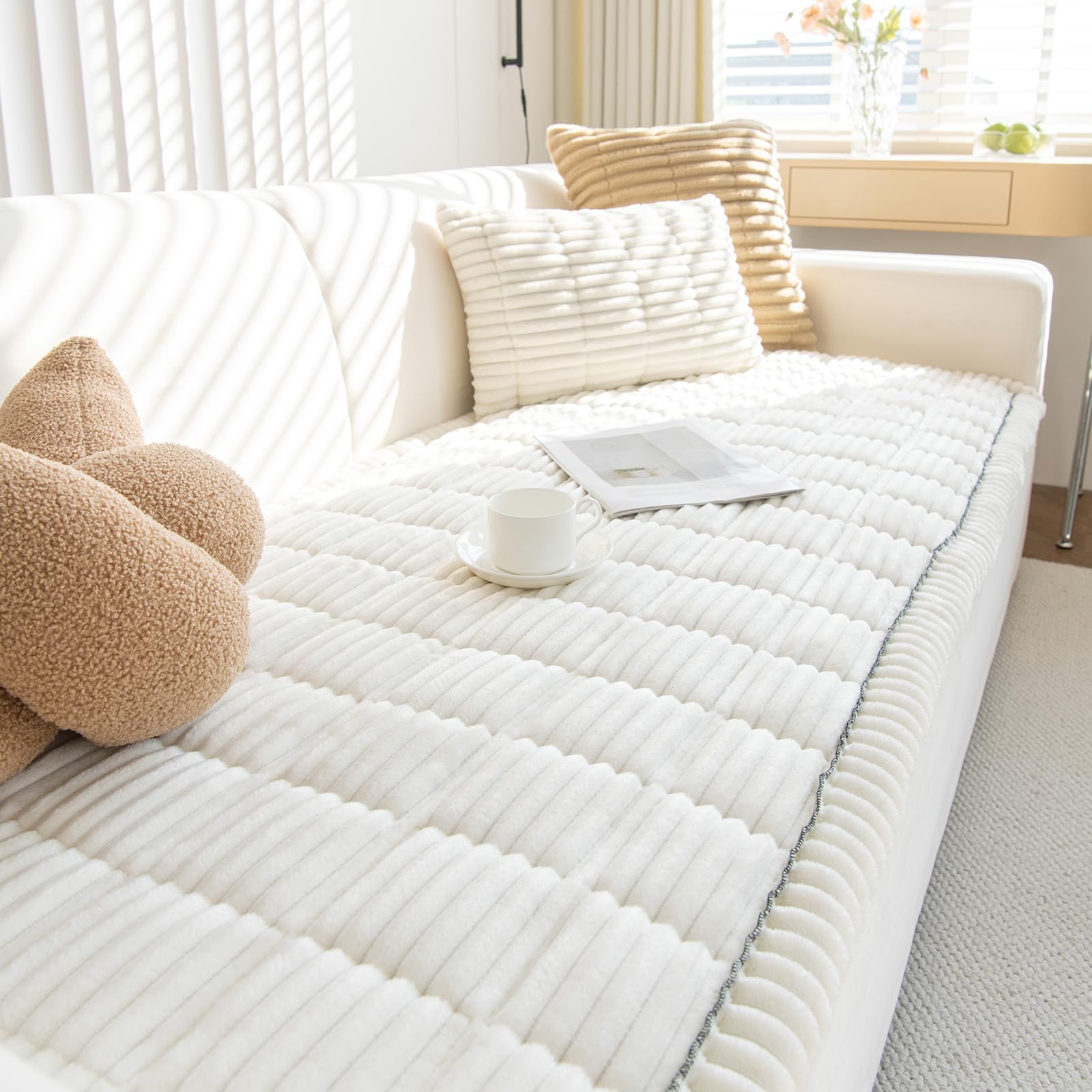 GKXLH New Thick Sofa Covers Washable, Soft Corduroy Universal Sofa Cover 2 3 4 Seater, Non-Slip Couch Cover