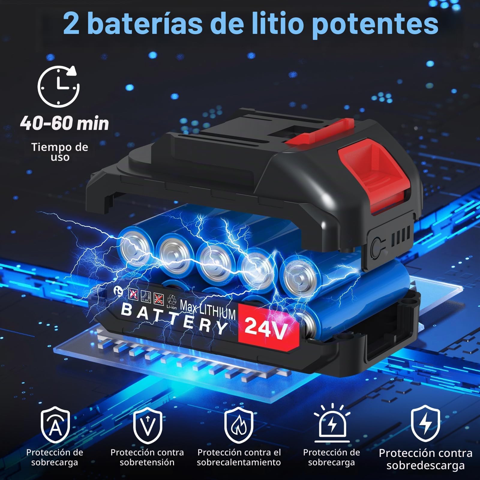 Hidrolimpiadora de Alta Presión Inalámbrica, Hidrolimpiadora Portátil, Pistola de Agua a Presión, Boquilla 6 en 1, 2 Baterías, Manguera de 5m, Ideal para Coches, Ventanas, Jardines y Piscinas