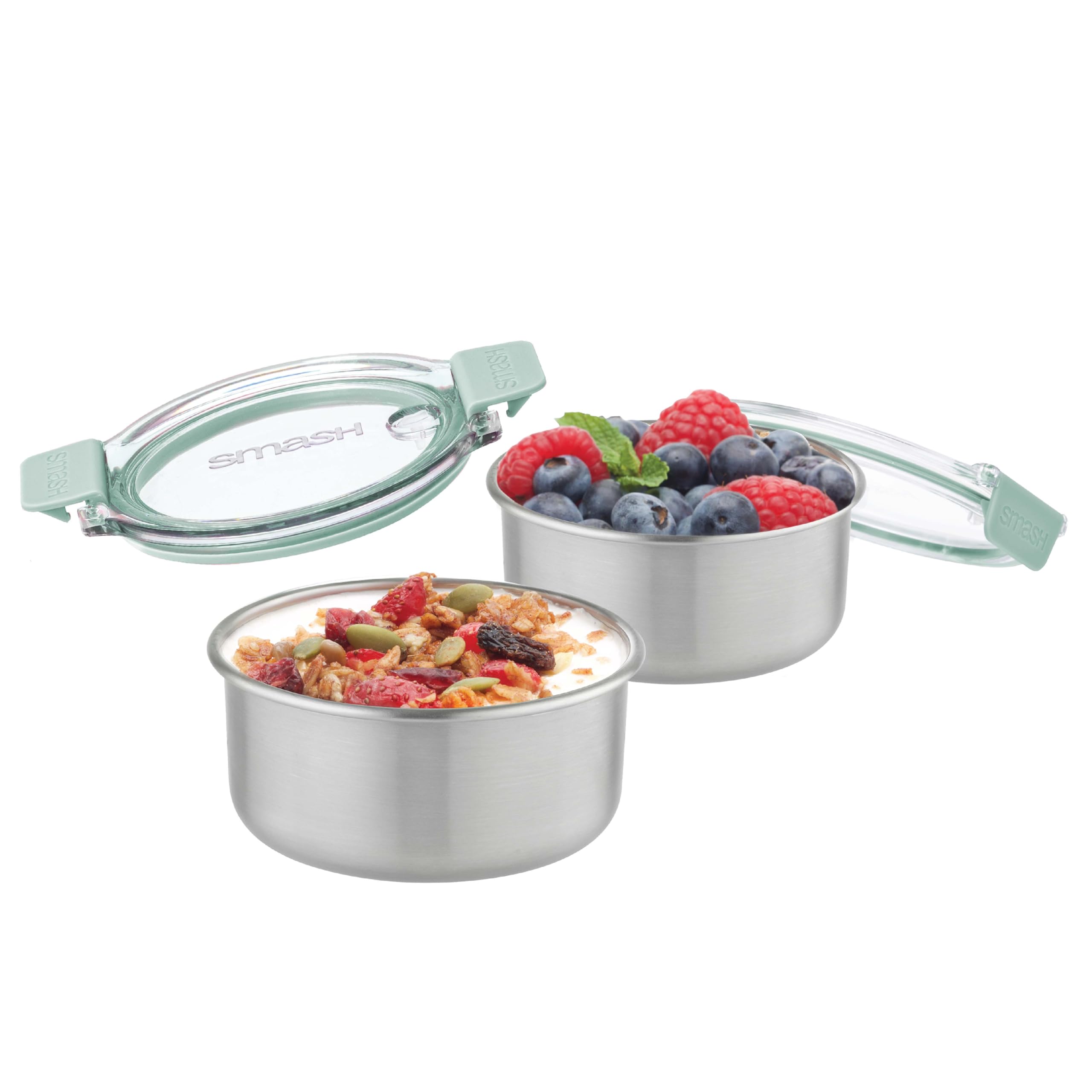Smash Microwave Safe Stainless Steel Snack Pots 200 ML 2 Pk Sage