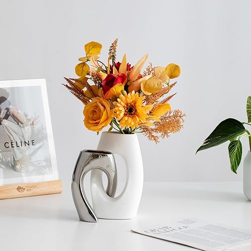 Miniatura 9 de Silver Modern Art - Juego de 2 jarrones de cerámica con cruz única, perfectos para habitación, hogar, oficina, hotel, restaurante, decoración de