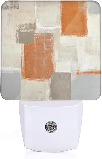 Orange and Grey Night Light, Dusk to Dawn Sensor Abstract Art Painting Night Lights for Bedroom Bathroom Kitchen Hallway Stairs Hallway, Plug into Wall Nightlights