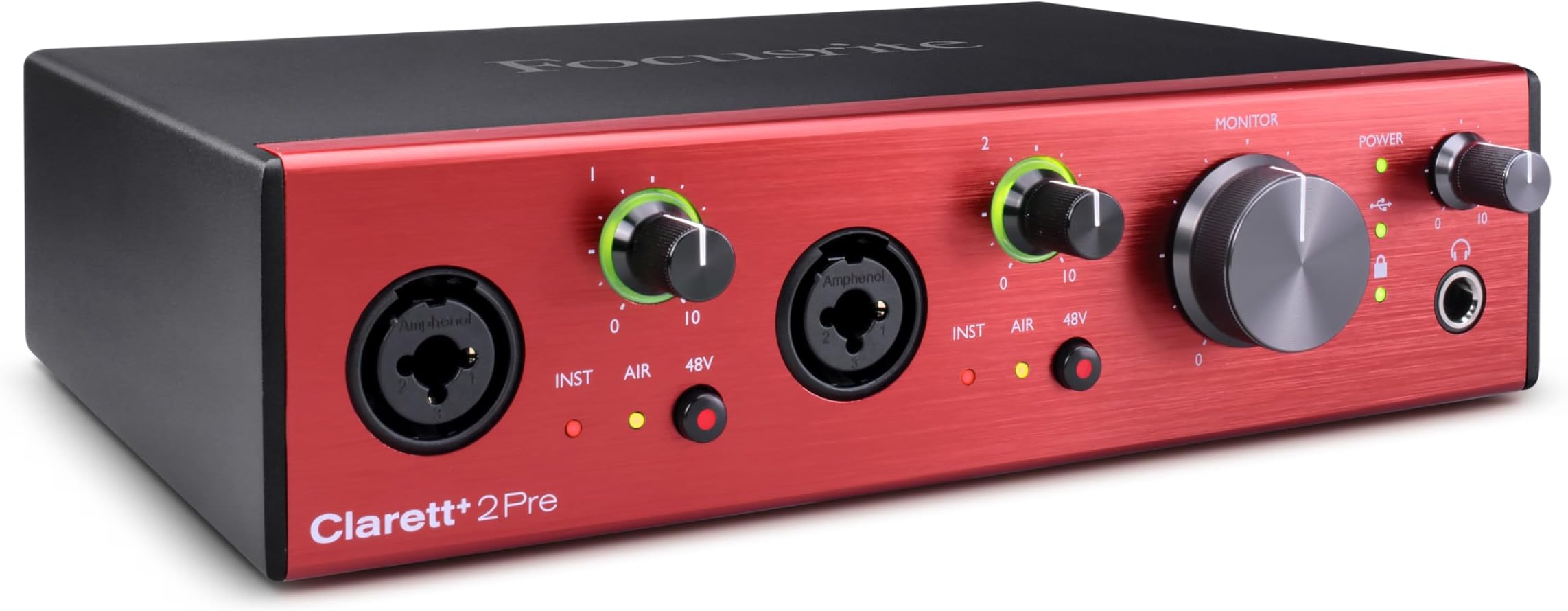 Focusrite Clarett+ 2Pre USB-C Bus-Powered Audio Interface for Music Production, with Two Professional Quality Pre-Amps and Powerful and Transparent Headphone Outputs/Instrument Inputs