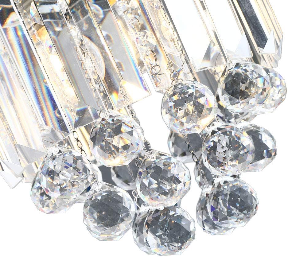 DNYSYSJ Set of 2 Crystal Pendant Light,Polished Decorative Crystal Chandelier Light Dimmable Ceiling Pendant Lighting for Kitchen Island Dining Living Room Bar, Adjustable 70.87 inch Flexible Cord