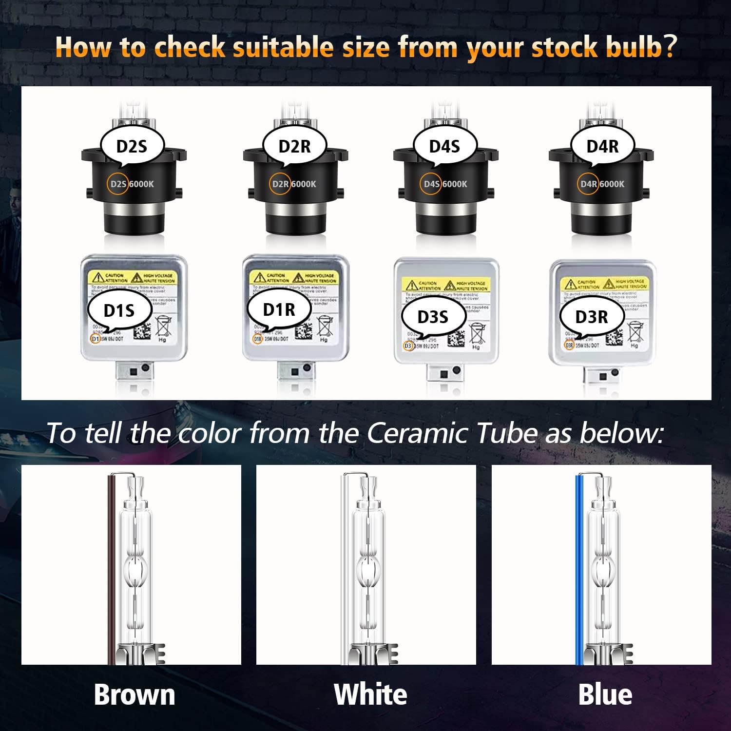 D1S Xenon Bulbs 35W 8000K Xenon Headlights Cool White Standard Brightness High/Low Beam Replacement Lamp, 2 Pcs