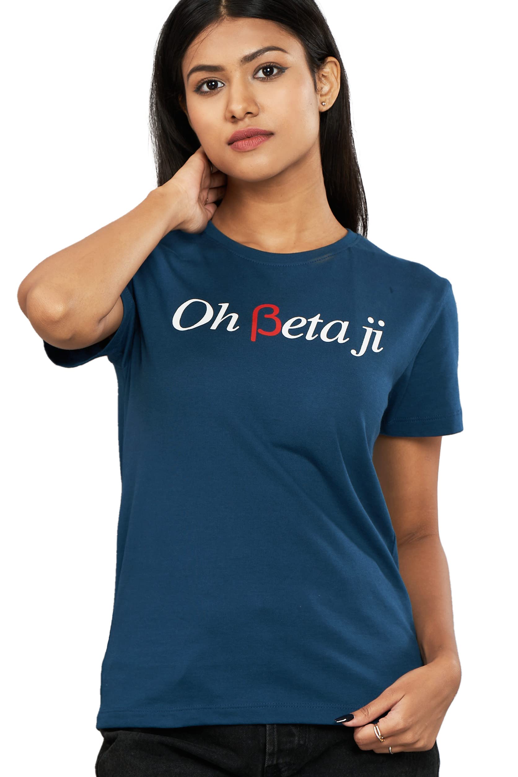 ChutzpahFultoo Filmy T-Shirt | Women Navy Blue Pure Cotton Slim Fit T-Shirt - Oh Beta Ji