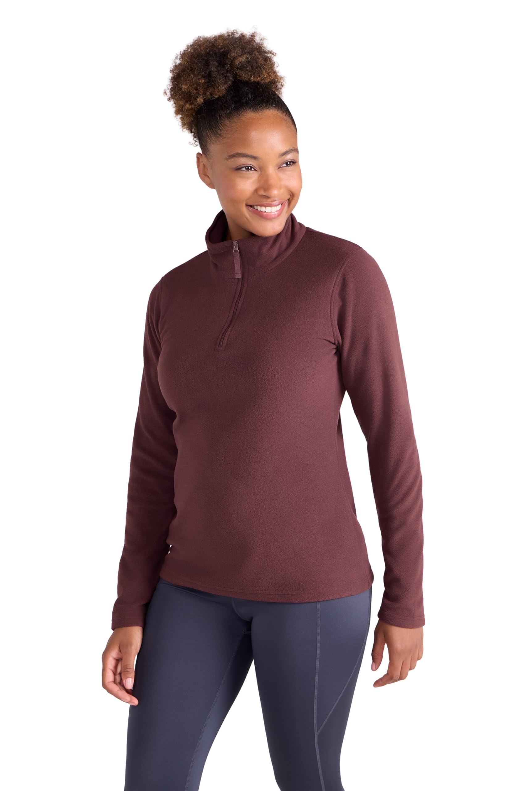 Mountain Warehouse Camber II Womens Fleece - Lightweight Half Zip Sweatshirt - Outdoors, Travel Brown (Plain) XXS