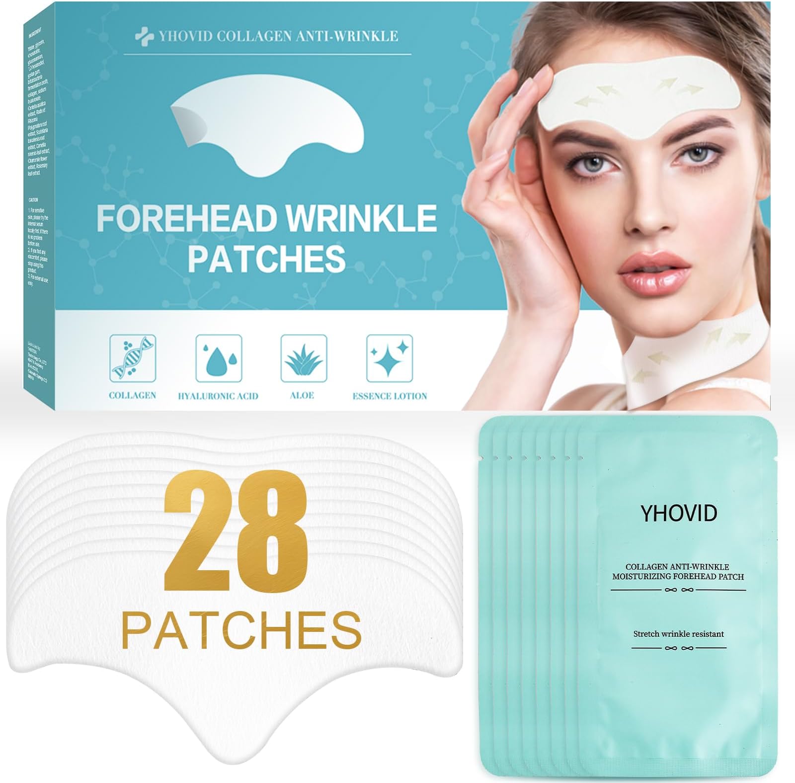 28 Pcs Forehead Wrinkle Patches - Anti Wrinkle Facial Patches with Collagen and Vitamin E for Face Overnight to Smoothing Fine Frown Lines & Wrinkles Treatment
