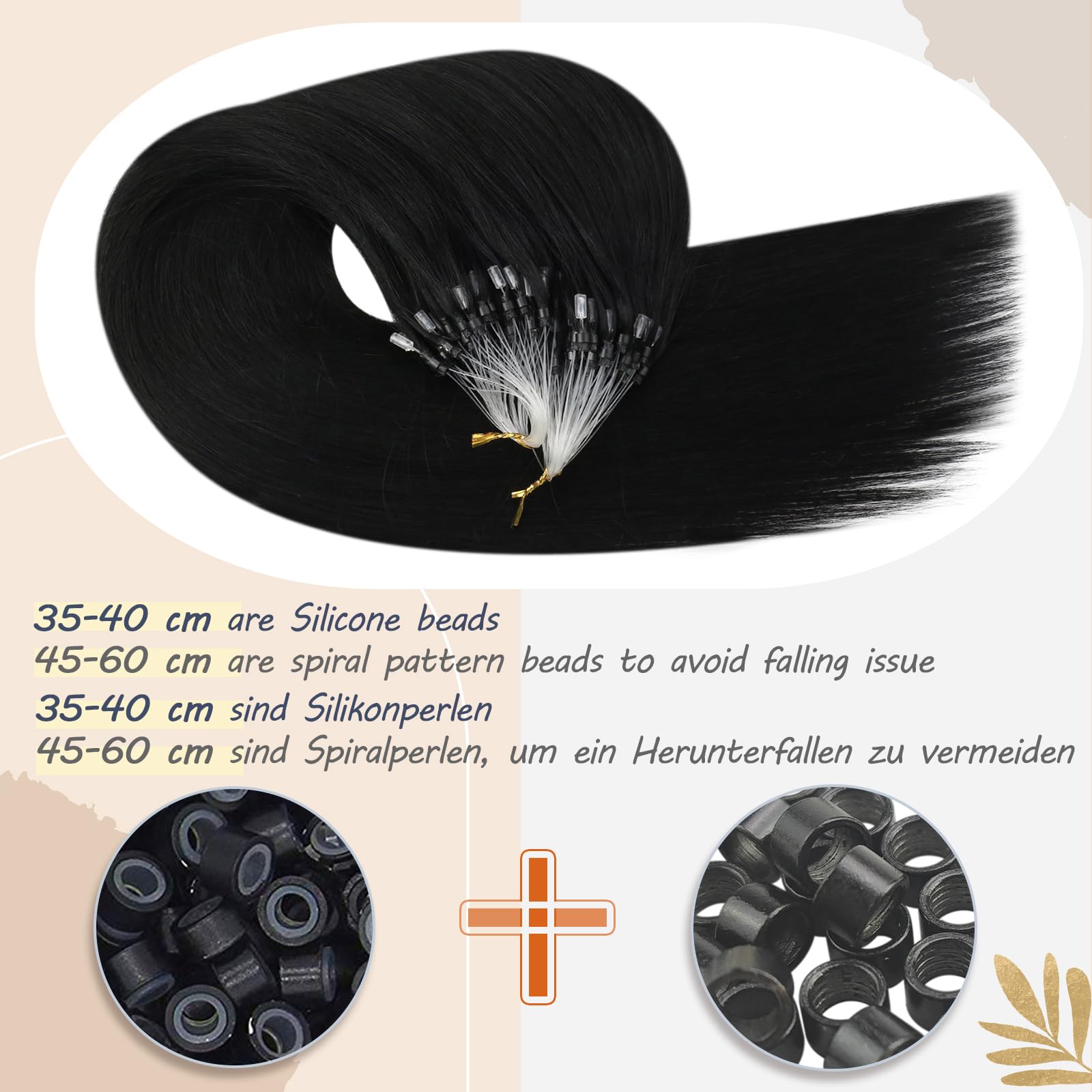 Ugeat Brown Micro Beads Hair Extensions Real Human Hair 14 Inch Straight Dark Brown Micro Loop Hair Extensions Human Hair Microring 50G/50S for Women #2 - Image 3