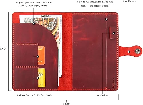 Miniatura 11 de Moleskine - Funda hecha a mano para cuaderno Moleskine de tapa dura, tamaño grande, 5 x 8.25 pulgadas, funda de cuero vintage con soporte