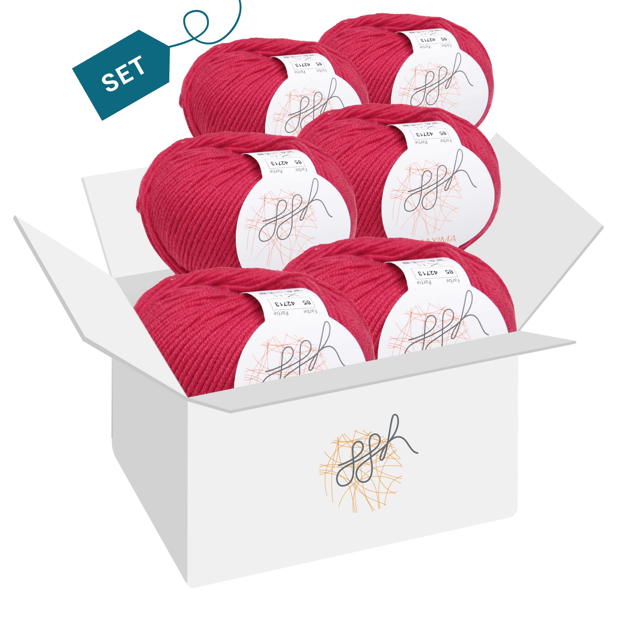 ggh Maxima Box 6 x 50 g (300 g) Lana Merino Extra fine e Lavabile in Lavatrice Spessore Ferri 4 5 Colore 085 Rosso