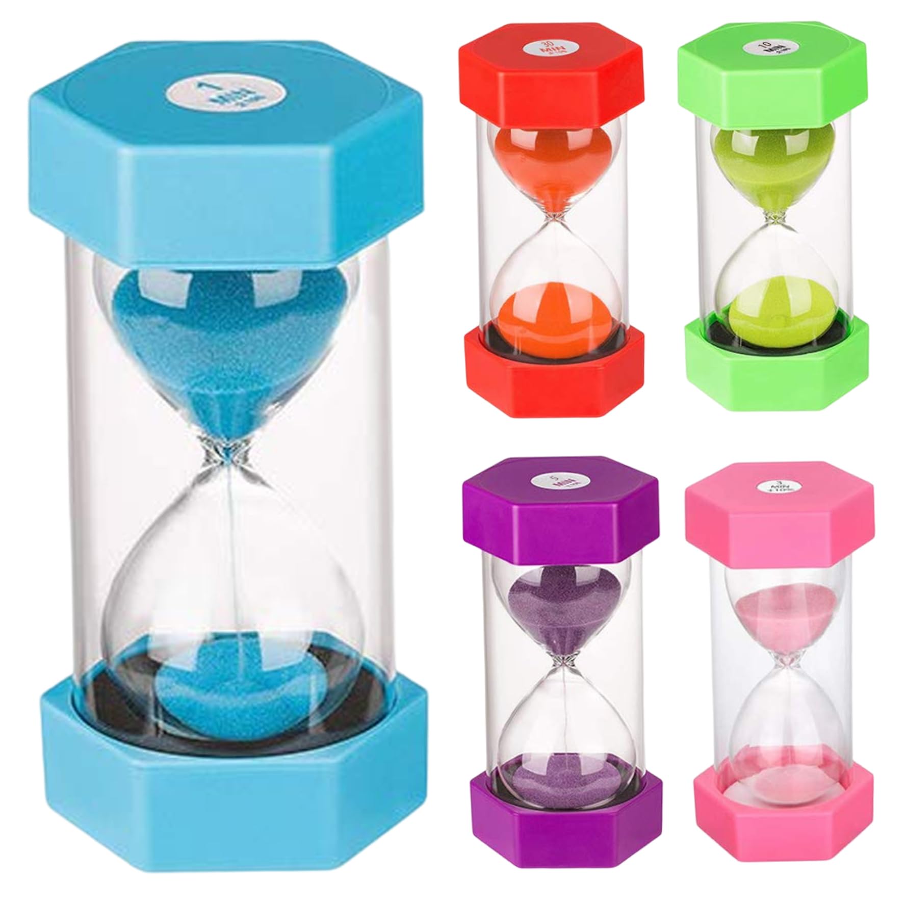 Juego de Temporizador de Arena de Reloj de Arena de 5 Piezas 1/3/5/10/30 Minutos para Juegos Cepillo de Dientes
