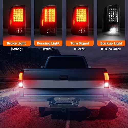Miniatura 4 de Tresound Luz trasera LED para Dodge Ram 1500 1994-2001, Ram 2500 3500 1994-2002, montaje de luz trasera trasera cromada, lente ahumada