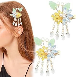 1 Pair of Handmade Osmanthus Leaf Clip, Vintage Hair Clips, Tassel Hair Clip, Hanfu Decorative Hair Clips, and Chinese Hair Accessories, for Women Bride Bridesmaids