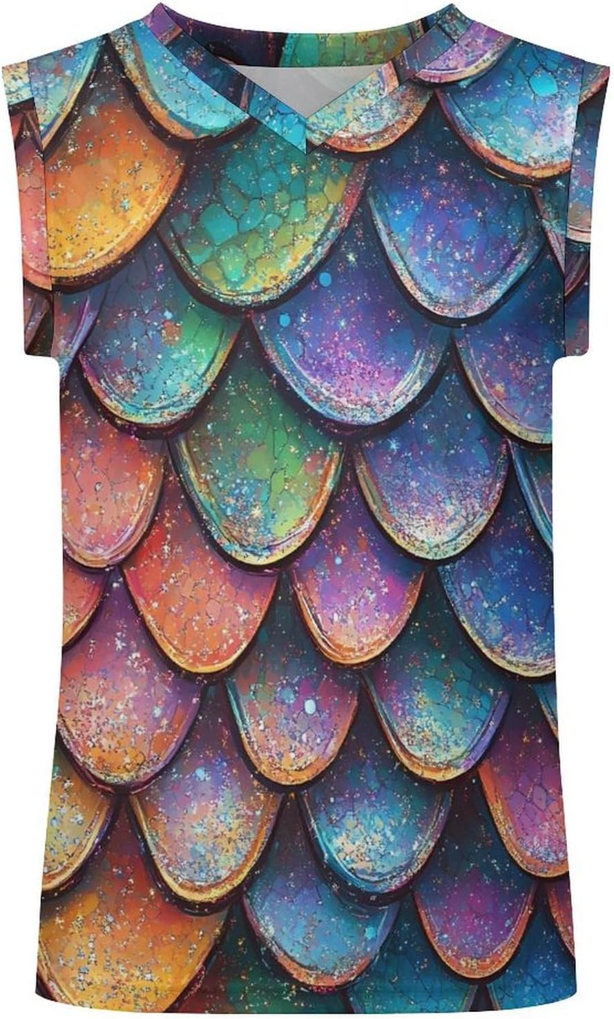 Dragon Scale in Rainbow Colors Men's V-Neck Basketball Tank Top Sleeveless Workout Tank Shirts Gym Fitness Tees Vest