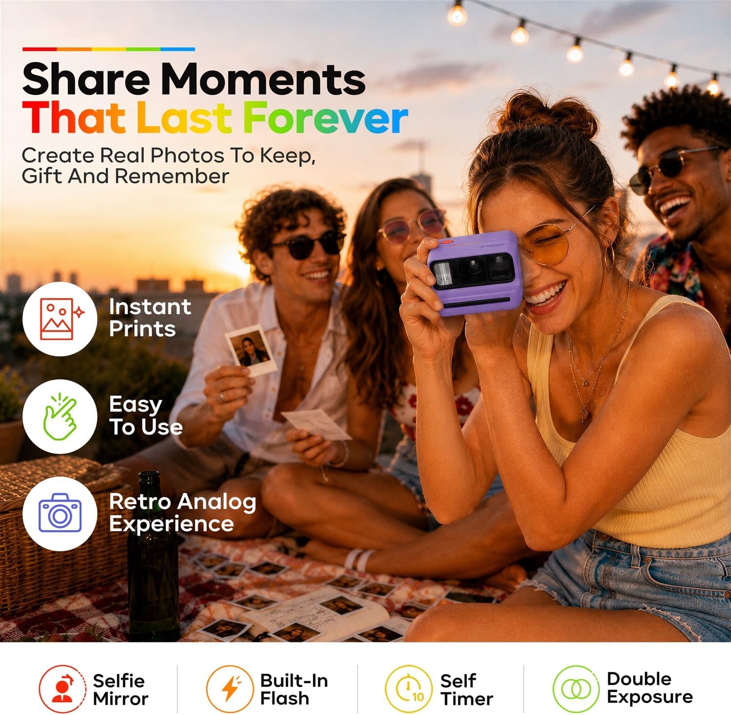 Polaroid Go Generation 3 Instant Film Camera Bundle with Go Color Film 16 Exposures, Protective Hard Case, Wrist Strap, & Accs. for Instant Photography (Purple) image 4