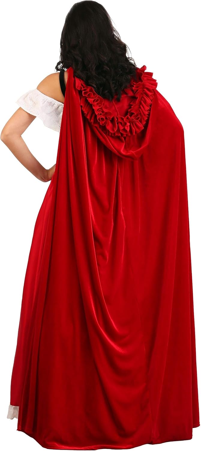 Womens Deluxe Red Riding Hood Costume, Fairytale Little Red Riding Hood Outfit for Adults With Hooded Cape, Dress And Apron