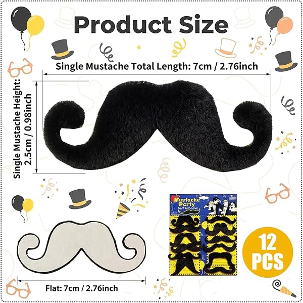 12Pcs Schnurrbart Zum Ankleben,Schnauzer Fake Bart Zum Ankleben Realistisch,Schnurbart Kleben,Oberlippenbart Kostüm Klebebärte Falscher Bärte,Fasching Klebe,für Weihnachtsfeier Geburtstag Partei (B) - 5