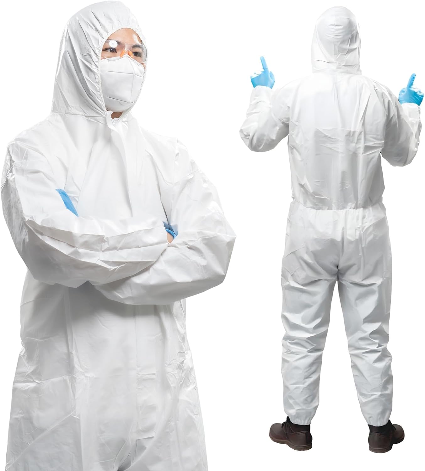 AMZ Medical Supply Microporous Disposable Coveralls with Hood, 3X-Large Pack of 5 - 60GSM White Hazmat Suits for Painting, Lab, Cleaning