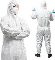 AMZ Medical Supply Microporous Disposable Coveralls with Hood, 3X-Large Pack of 5 - 60GSM White Hazmat Suits for Painting, Lab, Cleaning