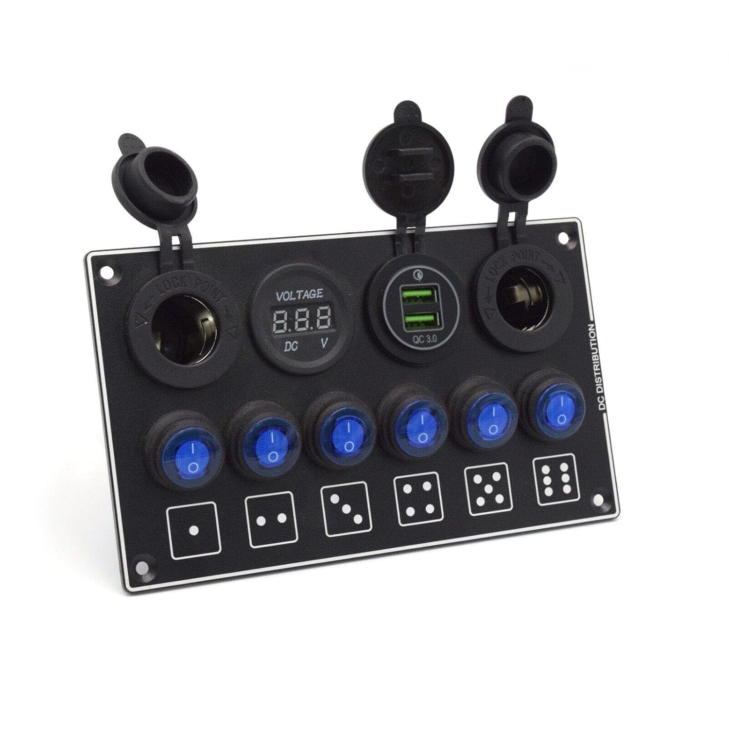 12V 6 Gang Toggle Control Panel with Power Supply Outlets for Truck Boats Mobile Home Off Road Change Panel