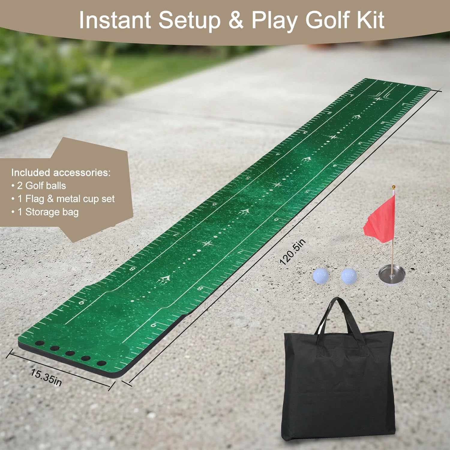 Golf Putting Game Mat, Indoor Putting Green Set with 2 Balls, 1 Storage Bag, 1 Flag & Cup, Portable Pong Game Mat for Backyard Party Use
