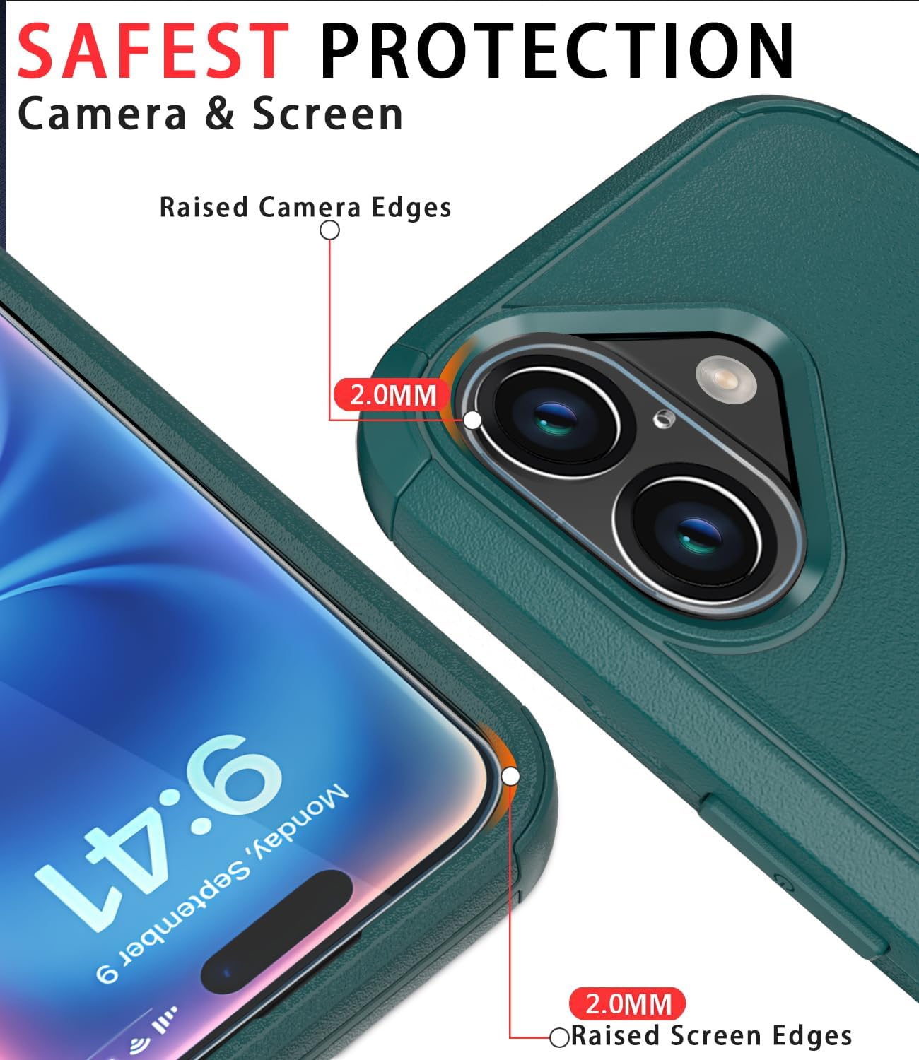  for iPhone 16 Case [Shockproof] [Dropproof] [Tempered Glass Screen Protector + Camera Protectors] Heavy Duty Protection Phone Case Cover for Apple iPhone 16 (Dark Green) thumbnail
