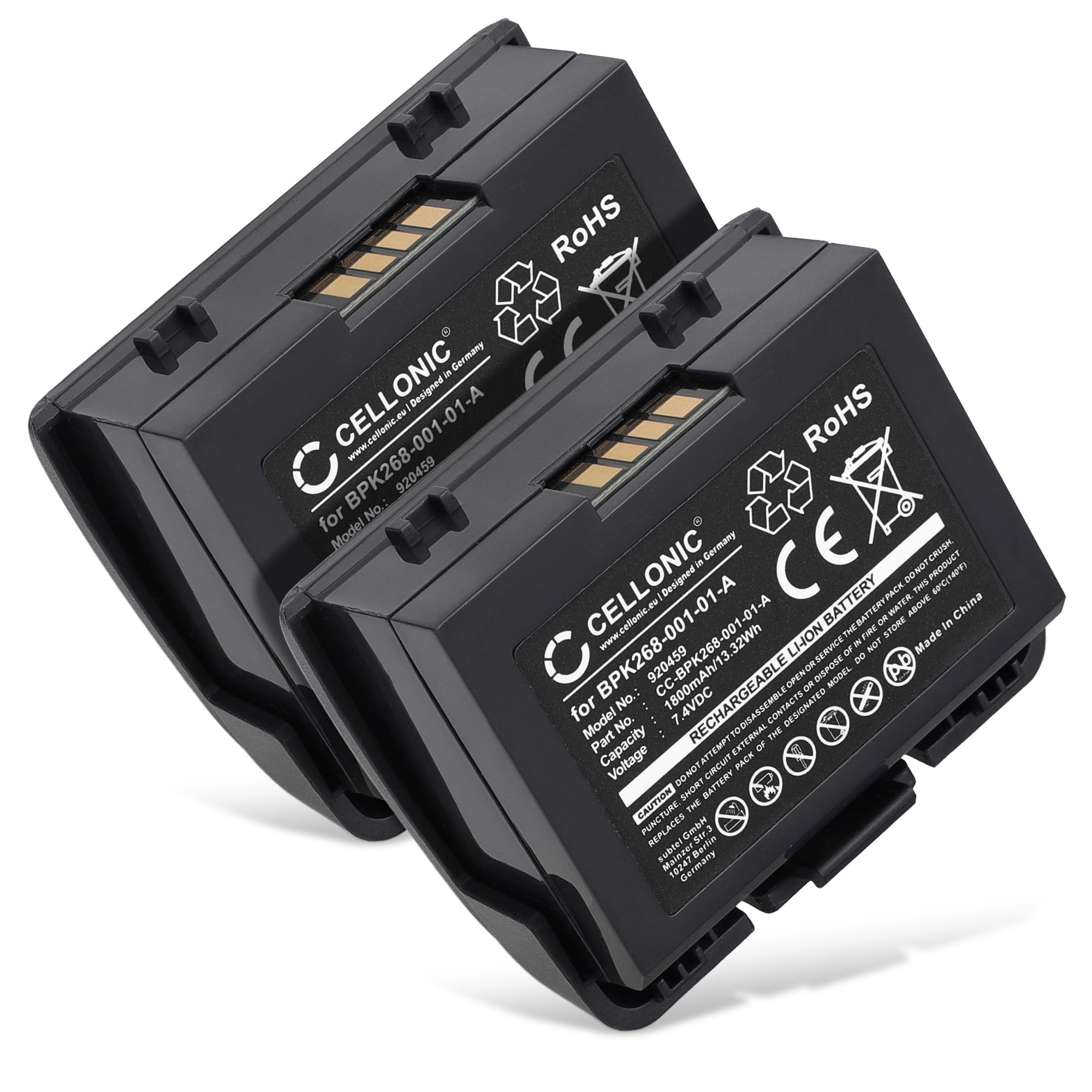 CELLONIC 2X Akku kompatibel mit Verifone VX680, Wireless | 2x, (1800mAh-7.4V-Lithium-Ionen), Zahlungsterminal / POS Akku, für Verifone BMO010002, VX680 Wireless Credit Card Machine