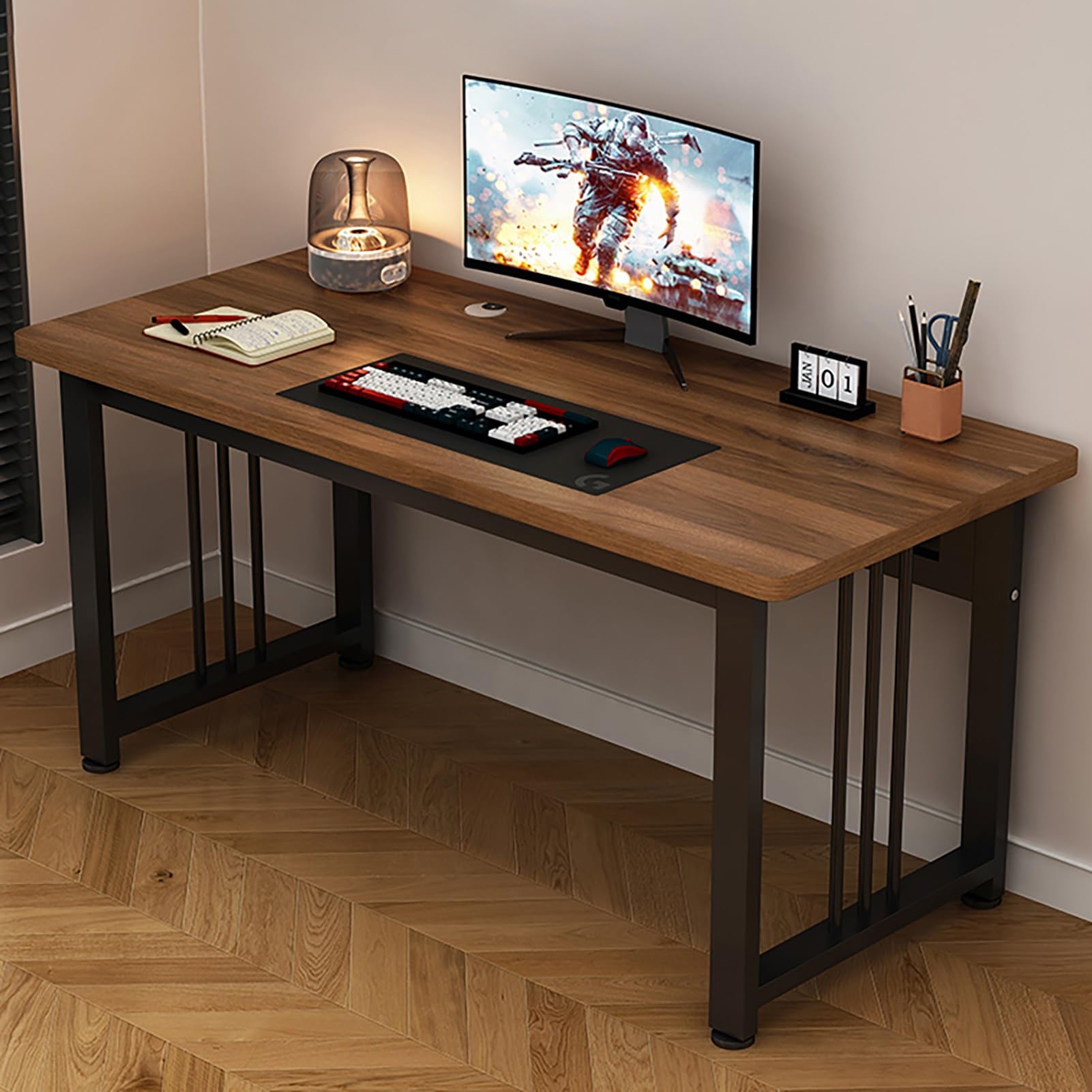 Bureau informatique noyer 180x50 table d'étude design bois