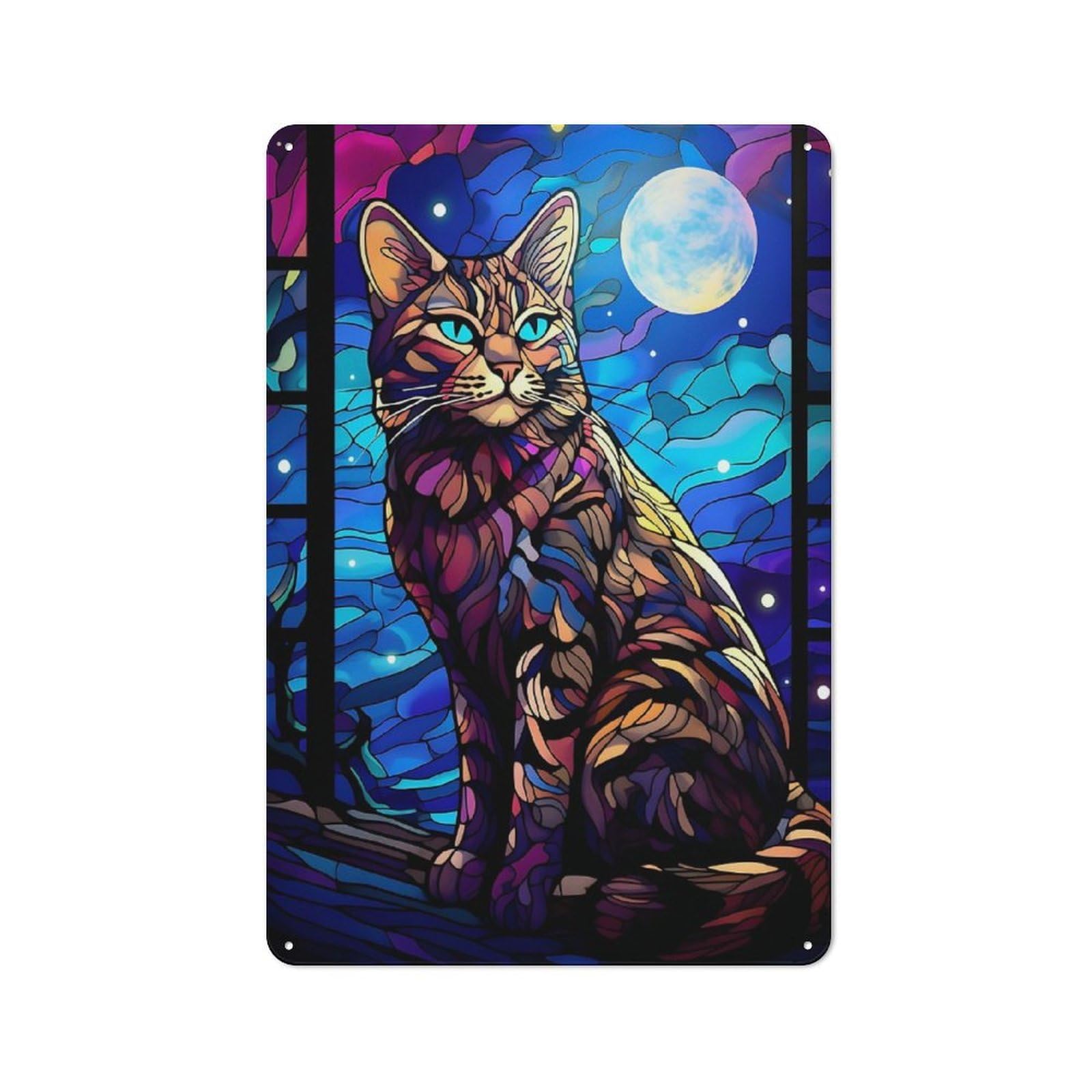 Junmoney Bengal Cat Stained Blue Vintage Metal Plaque 30X20cm For Dining Room Or Kitchen, For Dining Room Decor Fans