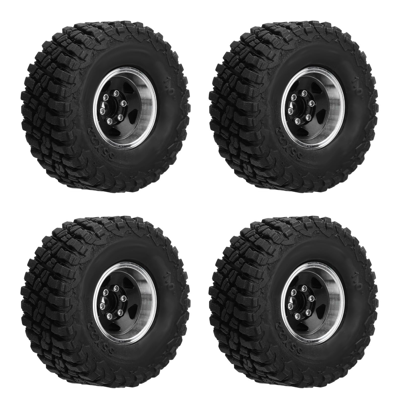 Pilipane 4pcs rc Pneumatici Crawler Pneumatici ad Alte Prestazioni in Gomma Morbida con Cerchi in Lega di Alluminio Parti di aggiornamento per SCX24 1/24 1/18 RC Auto (Nero)