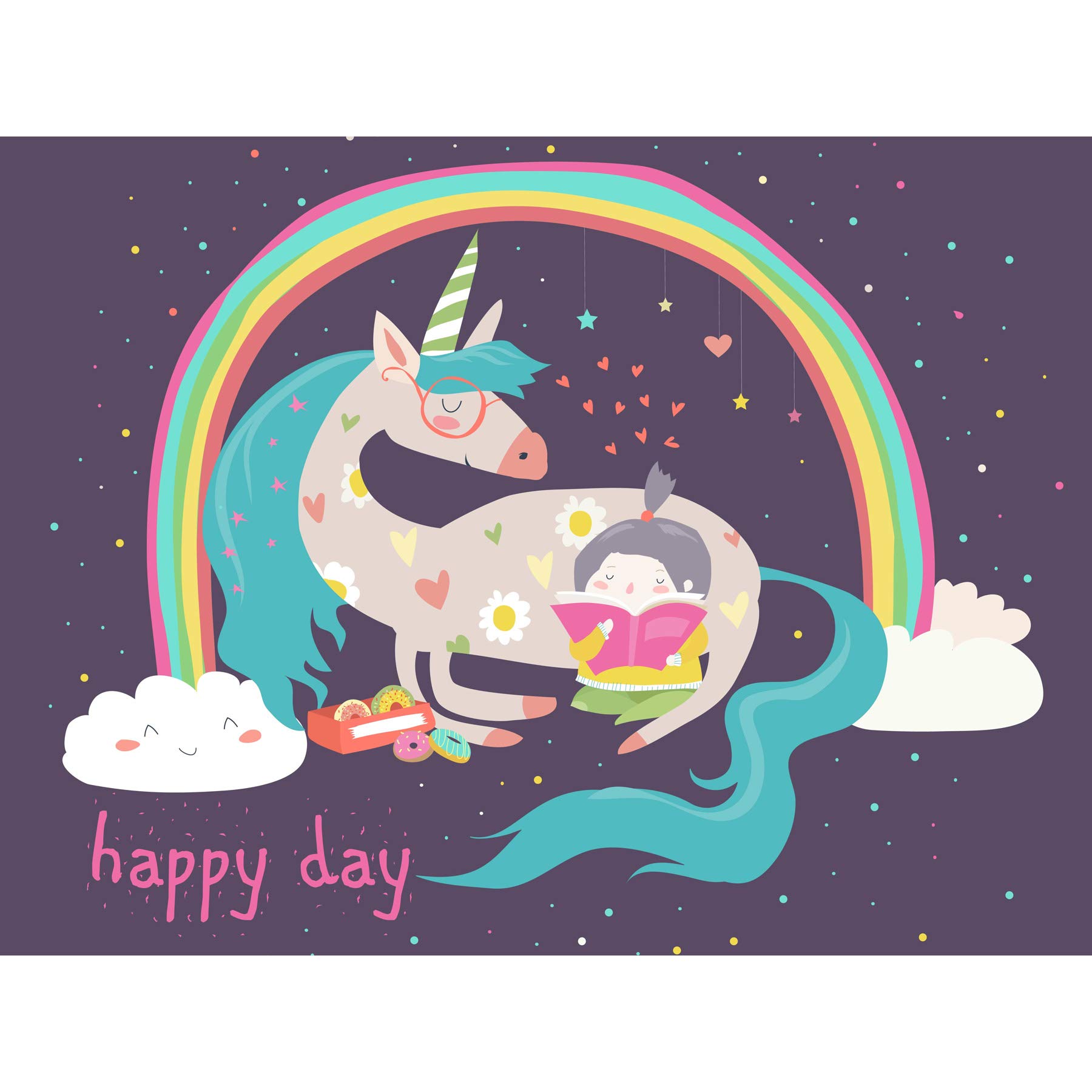 Wee Blue Coo Unicorn Rainbow Reading Child Art Print Poster Wall Decor