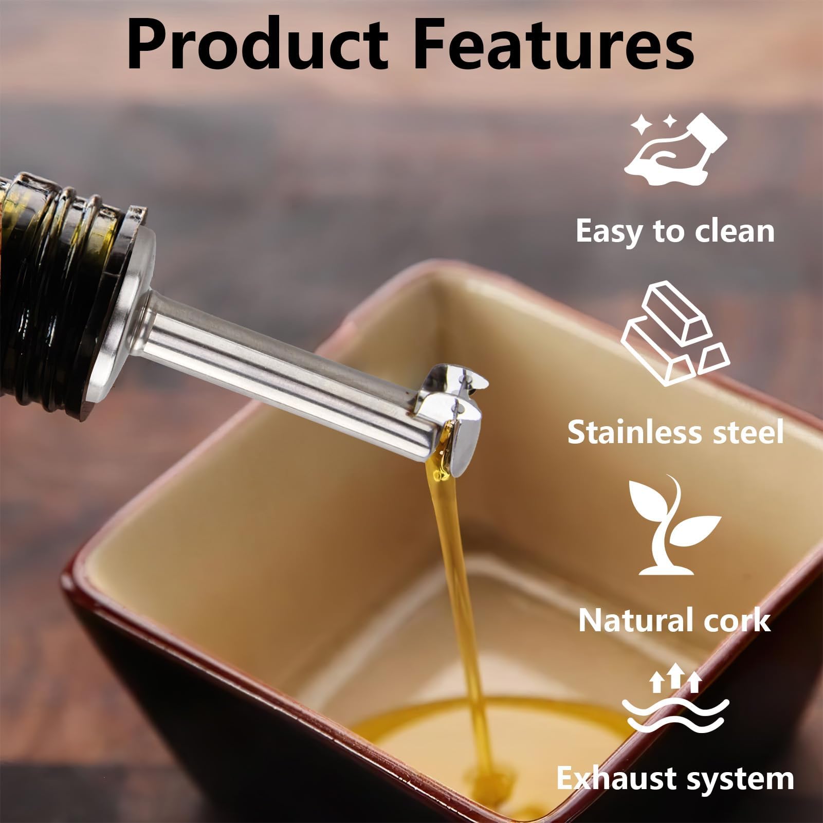 6 Pièces Bec Verseur Huile D'olive En Liège Avec Couvercle, Verseur à Spiritueux En Acier Inoxydable, Bouchon Verseur Huile D'olive Pour Vin, Huile Et Vinaigre